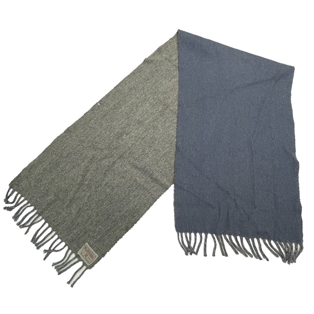 McRichie Edinburgh & London 100% Wool Made In Scotland Scarf Blue Gray Fringe